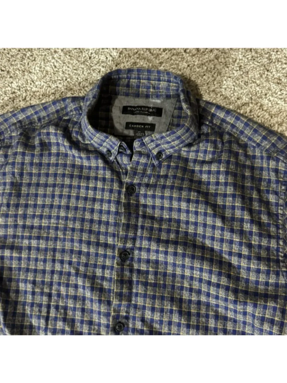 Banana Republic Button Down Shirt Men's M Camden Fit Luxe Flannel Blue Plaid